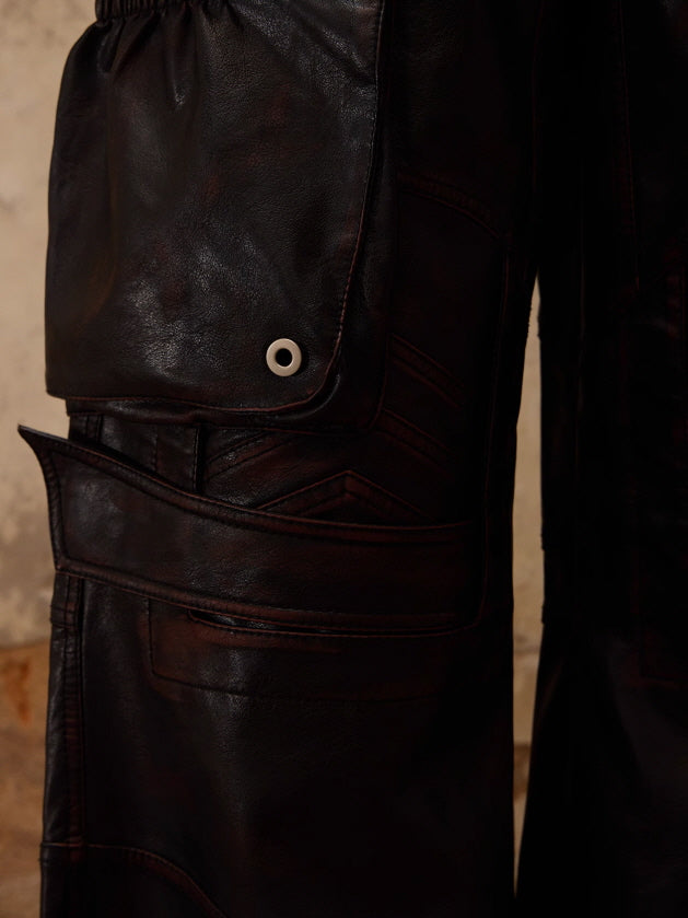 Vintage Faux Leather Cargo Pants