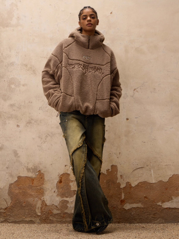 Distressed Curved Panel Wide Jeans