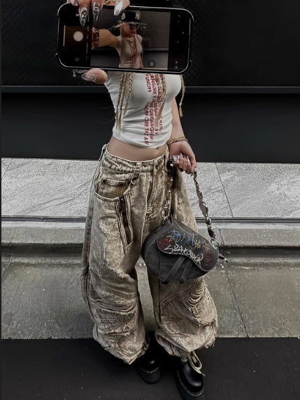 Desert Torn 3D Cutout Wide Jeans