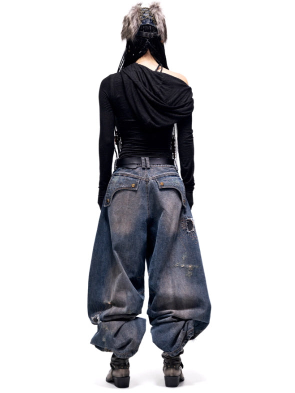 Shattered Patchwork Wide-Leg Denim Pants