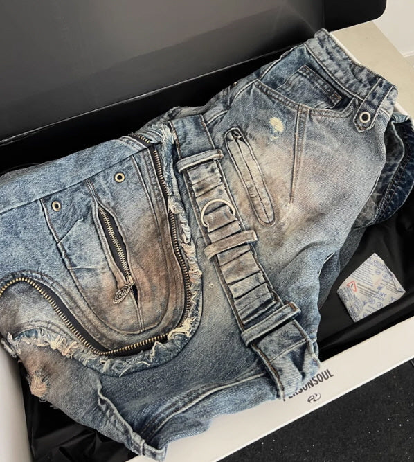 Industrial Wave Washed Denim Pants