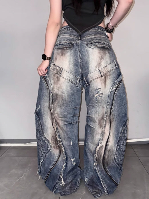 Industrial Wave Washed Denim Pants