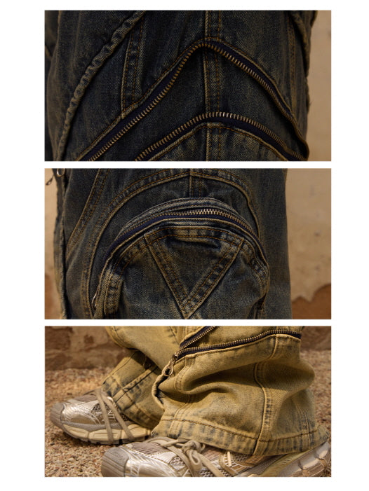 Gradient Zip-Curve Denim Pants