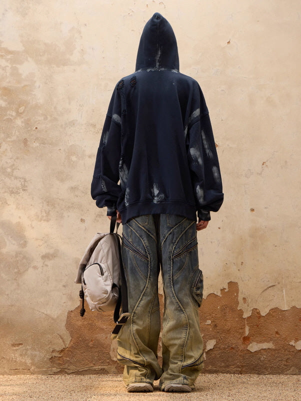 Gradient Zip-Curve Denim Pants