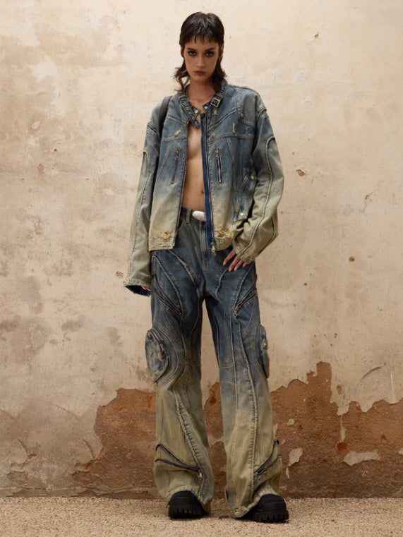 Gradient Zip-Curve Denim Pants