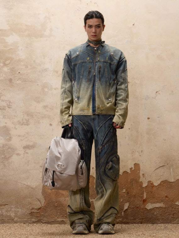 Gradient Zip-Curve Denim Pants