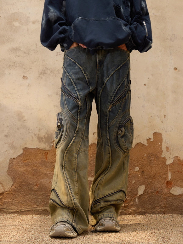 Gradient Zip-Curve Denim Pants