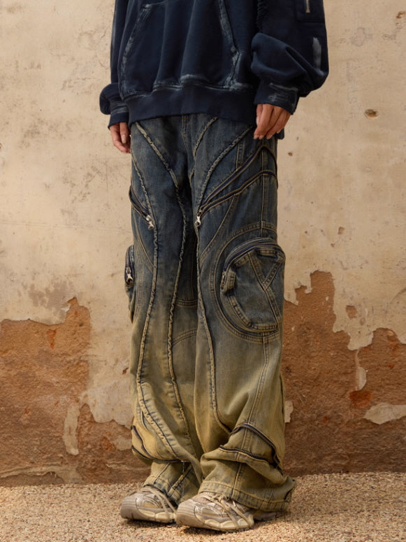 Gradient Zip-Curve Denim Pants