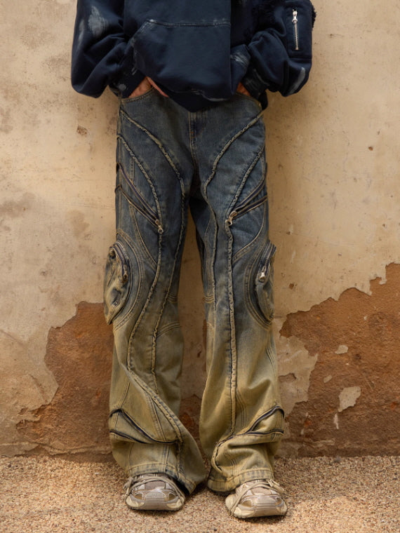 Gradient Zip-Curve Denim Pants