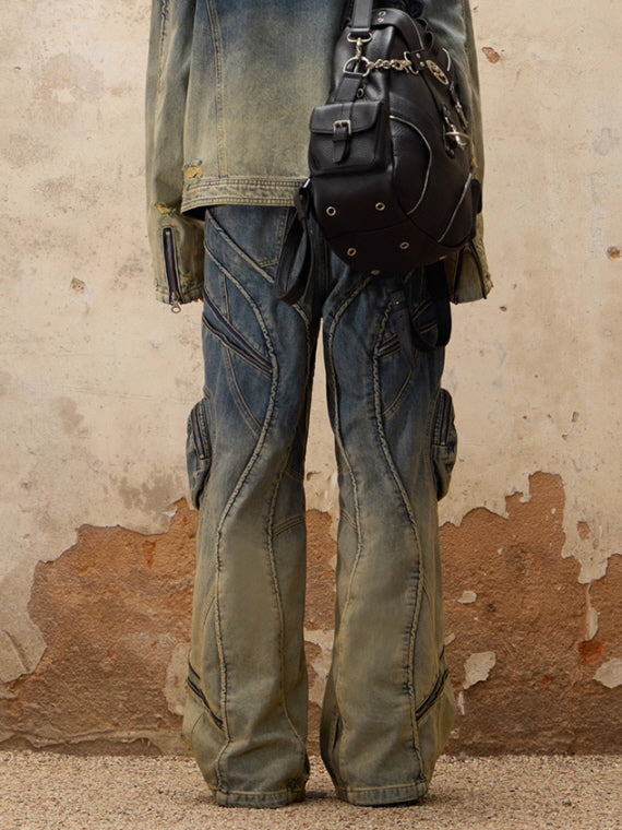 Gradient Zip-Curve Denim Pants