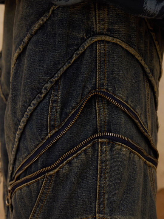 Gradient Zip-Curve Denim Pants