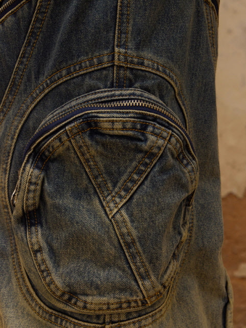 Gradient Zip-Curve Denim Pants