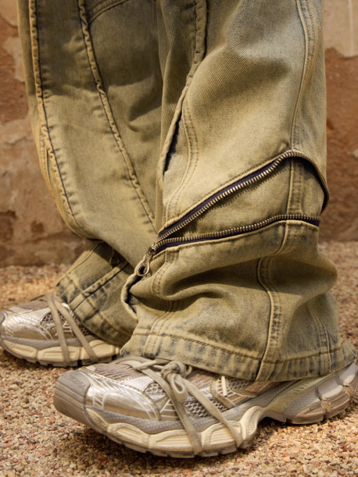 Gradient Zip-Curve Denim Pants