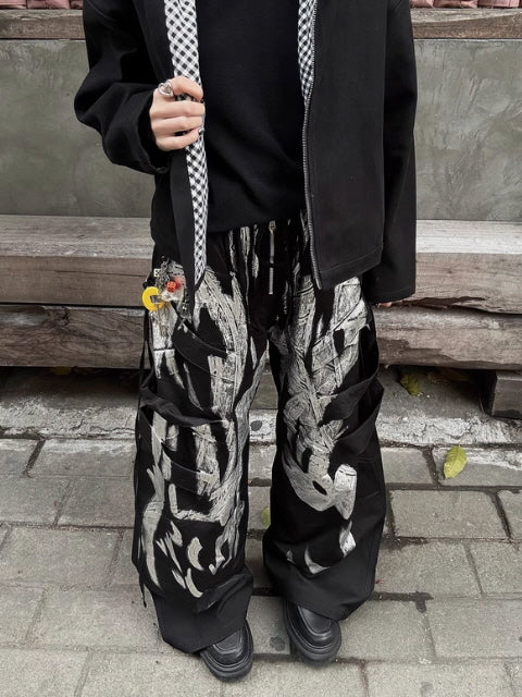 Abstract Graffiti Wide-Leg Pants