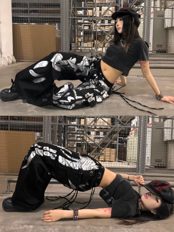Abstract Graffiti Wide-Leg Pants