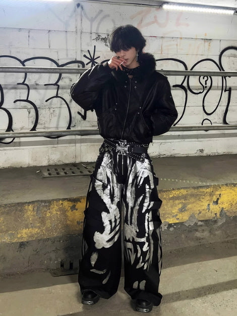 Abstract Graffiti Wide-Leg Pants