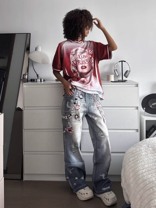 Charm Chain Graphic Wide Jeans