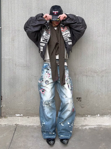 Charm Chain Graphic Wide Jeans