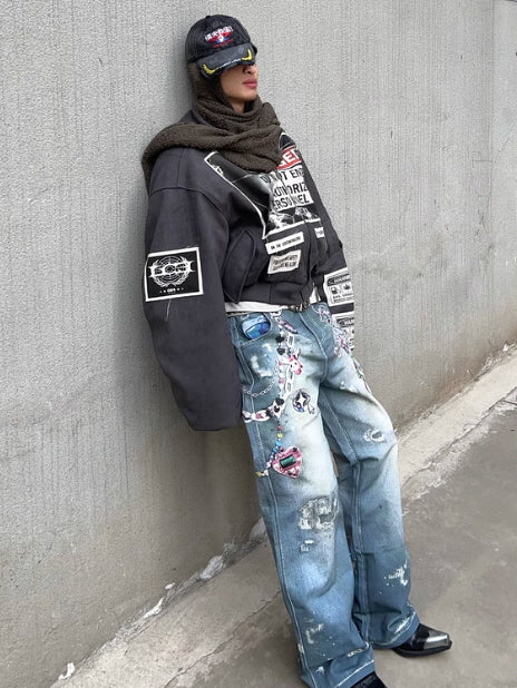 Charm Chain Graphic Wide Jeans