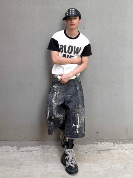 Reptile Patchwork Denim Shorts