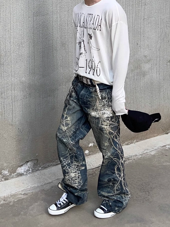 Chaos Web Distressed Denim Pants