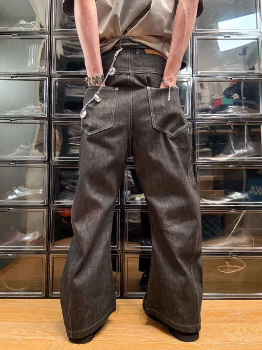 Asymmetric Button Wide-Leg Denim Pants