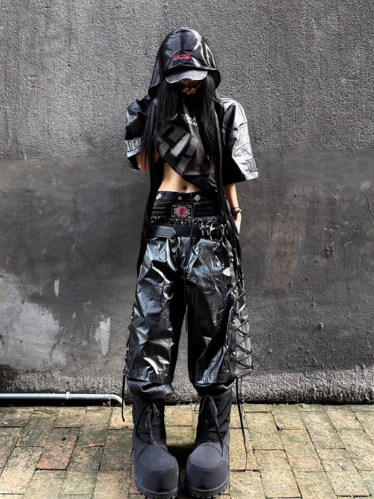 Ice-Club Oversized Mesh & Faux Leather Tshirts