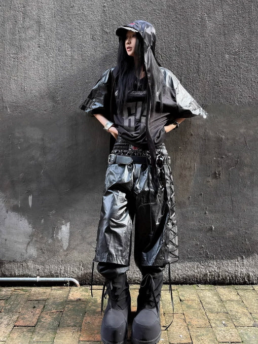 Ice-Club Oversized Mesh & Faux Leather Tshirts