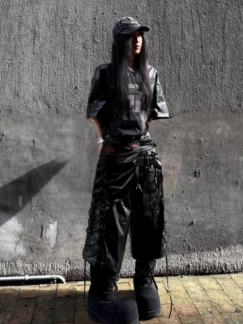 Ice-Club Oversized Mesh & Faux Leather Tshirts