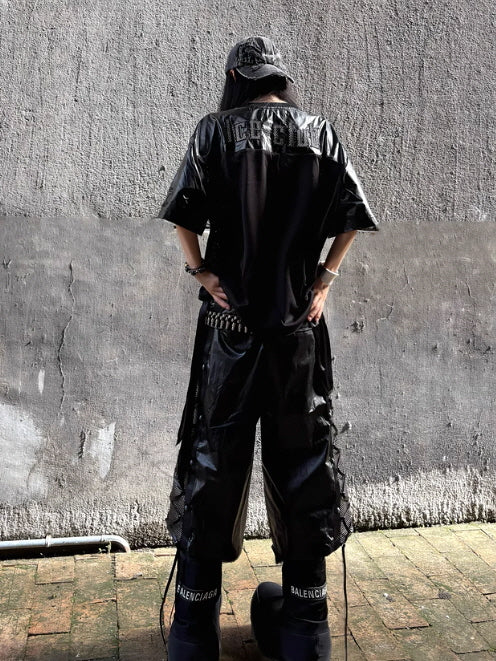 Ice-Club Oversized Mesh & Faux Leather Tshirts