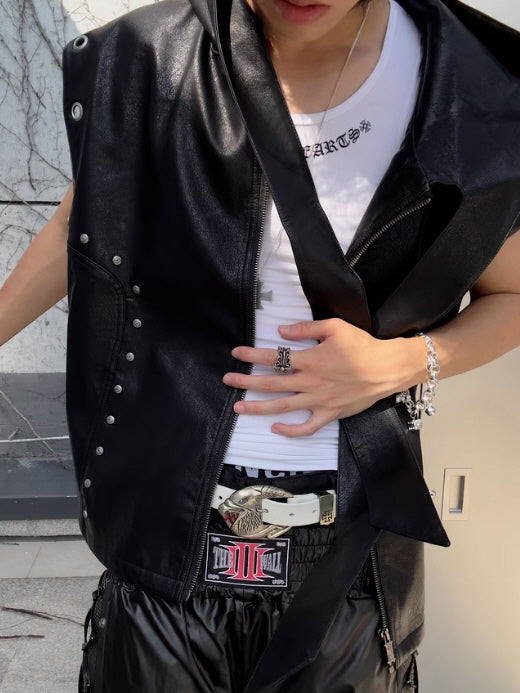 Edge Hooded Leather Vest