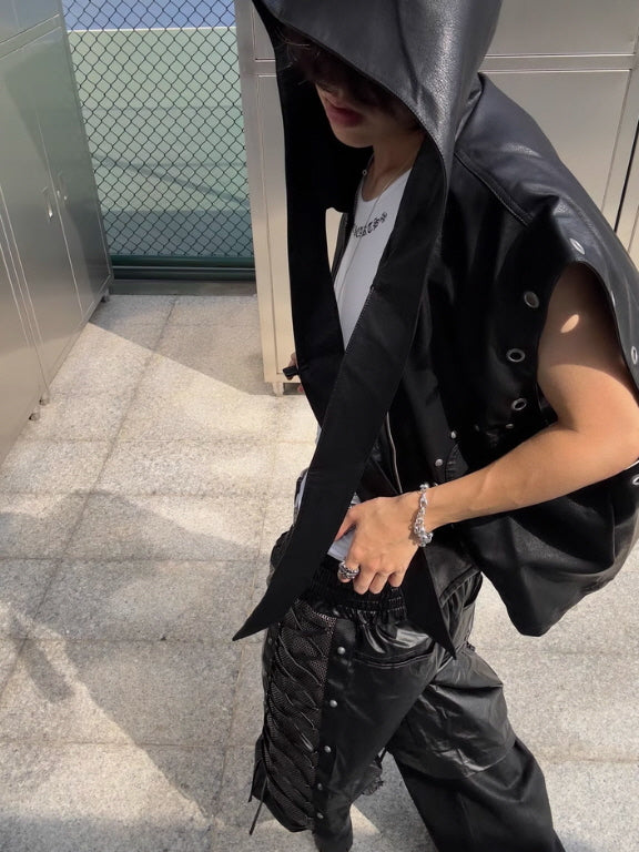 Edge Hooded Leather Vest