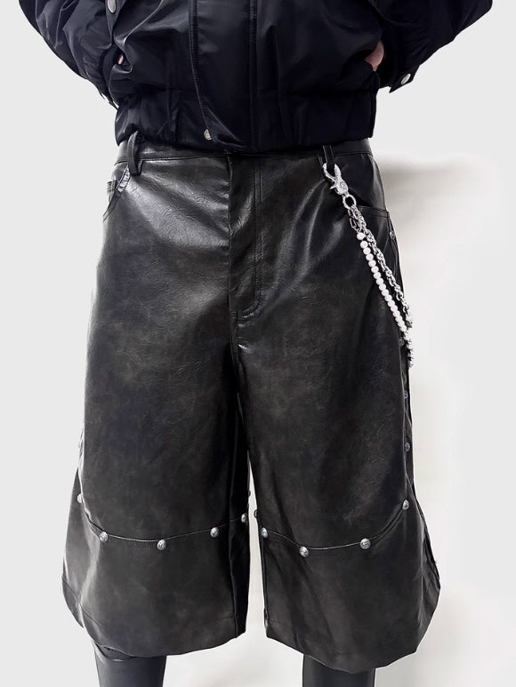 Industrial Studded Leather Wide Shorts