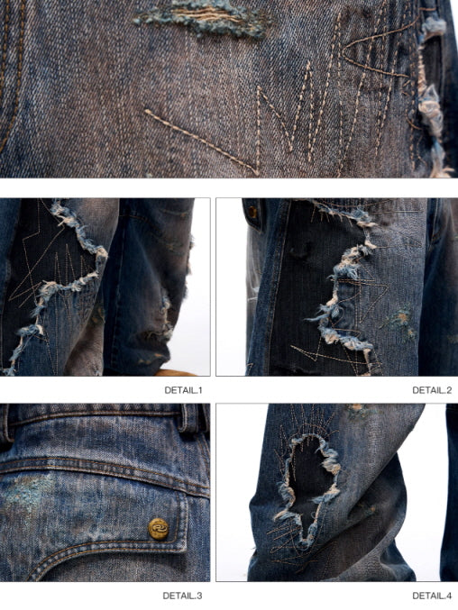 Shattered Patchwork Wide-Leg Denim Pants