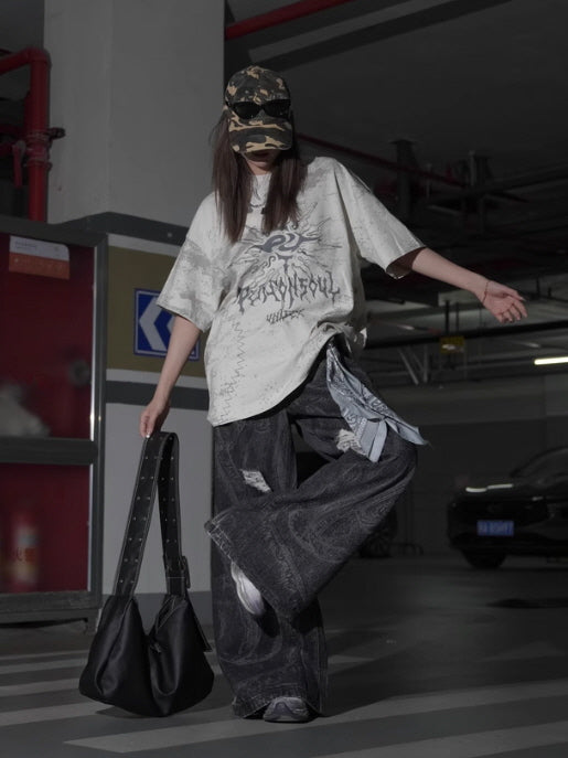 Sun Totem Distressed Oversized Tee