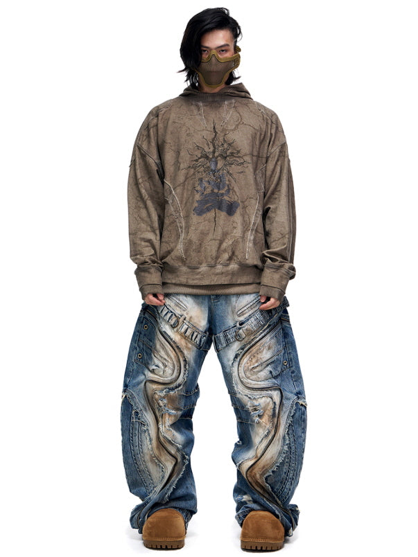 Cracked Texture Graphic Hoodie