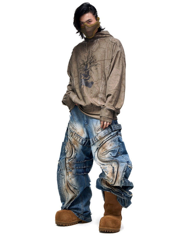 Cracked Texture Graphic Hoodie