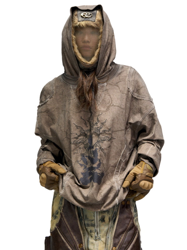 Cracked Texture Graphic Hoodie