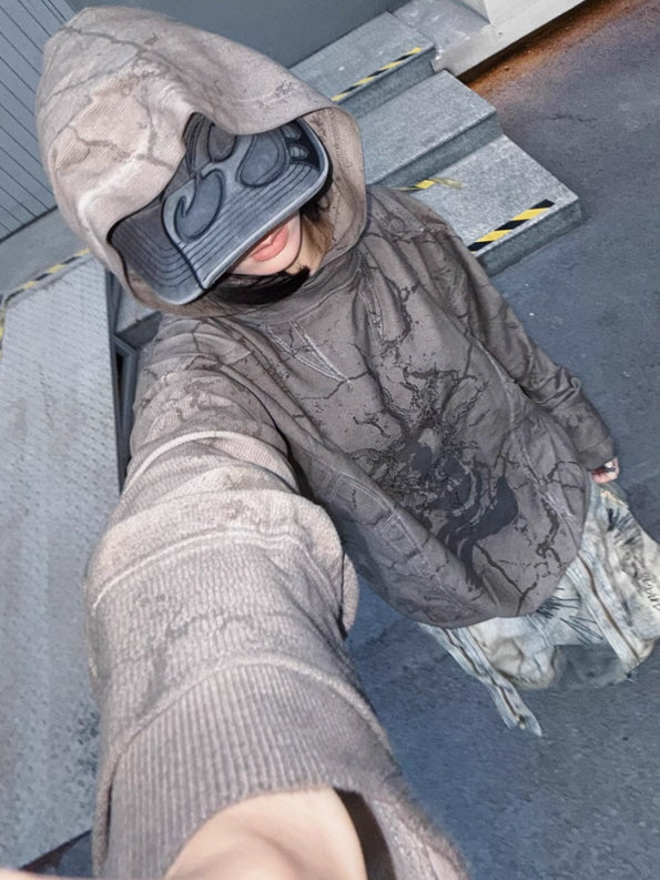 Cracked Texture Graphic Hoodie