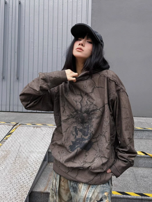 Cracked Texture Graphic Hoodie