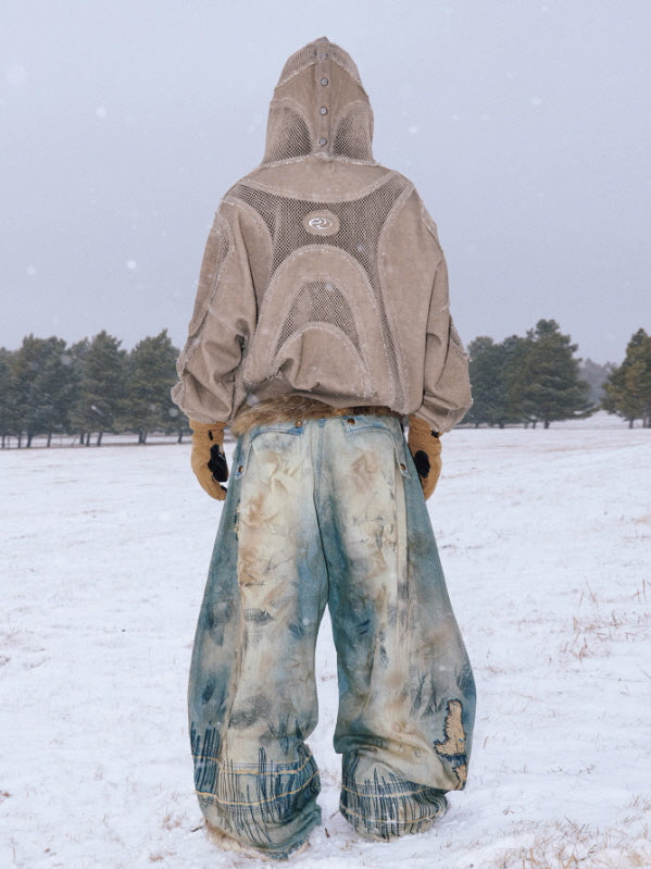 Mesh Panel Structure Zip Hoodie