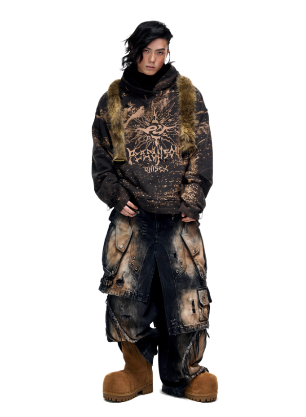 Solar Flare Graphic Destroyed Hoodie