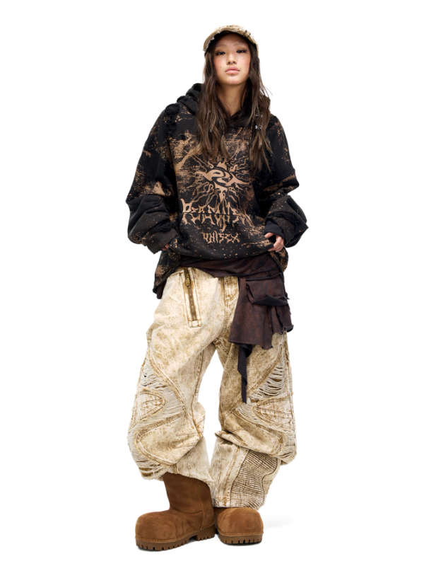 Solar Flare Graphic Destroyed Hoodie