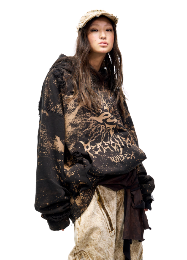 Solar Flare Graphic Destroyed Hoodie