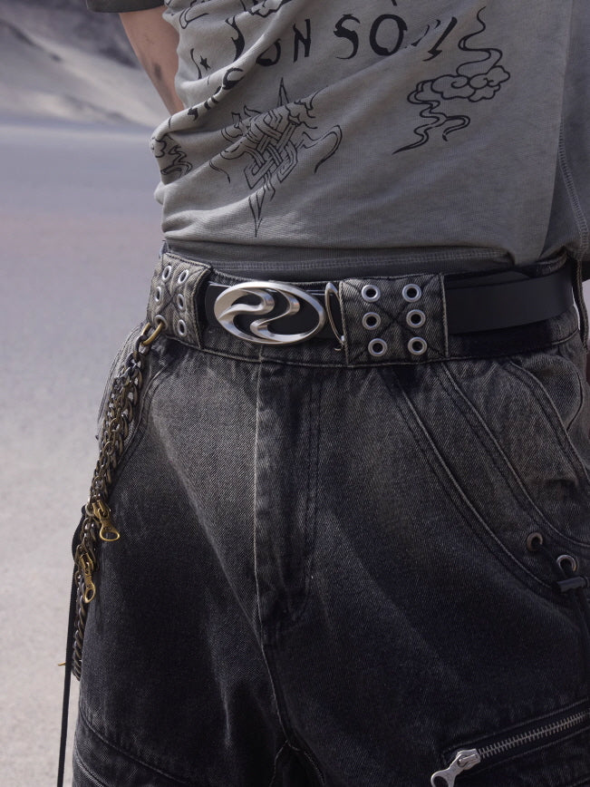 Sculpted Logo Oval Buckle Belt
