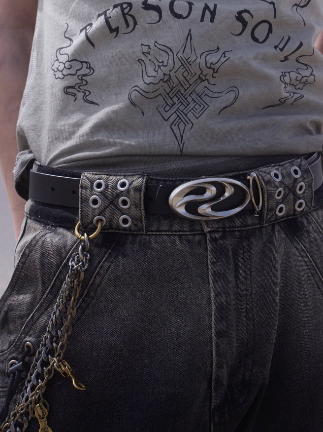 Sculpted Logo Oval Buckle Belt