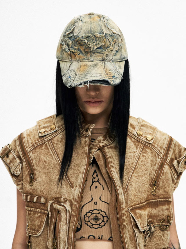 Destroyed Patchwork Denim Cap　