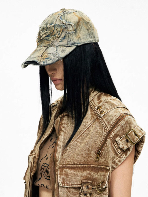 Destroyed Patchwork Denim Cap　