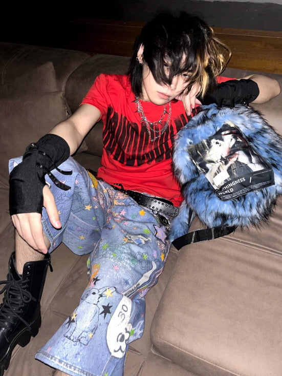 Star Graffiti Art Denim Short Pants