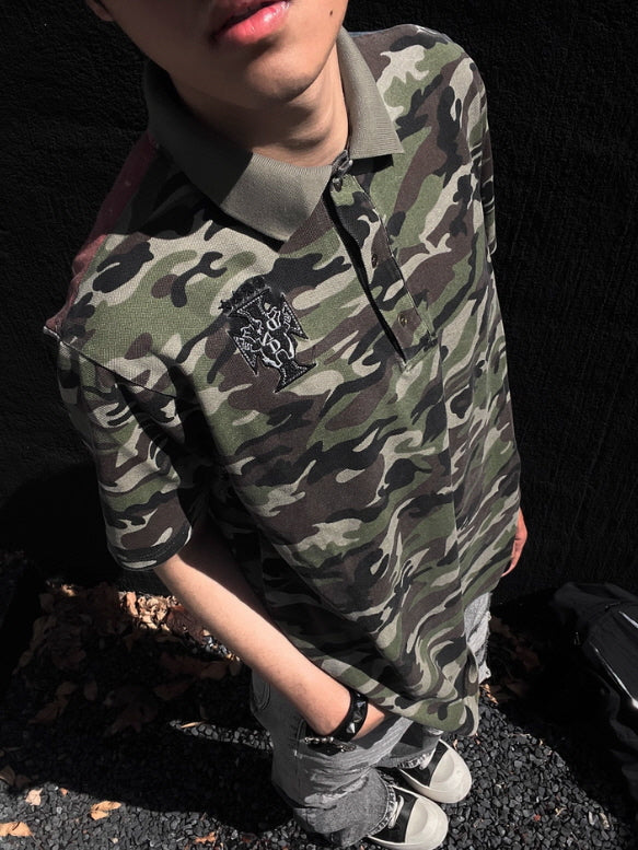 Tiger Back Graphic Camo Polo Shirt